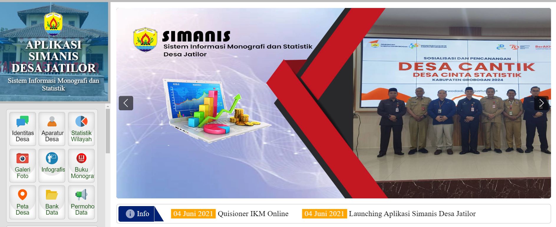 Tampilan web si manis