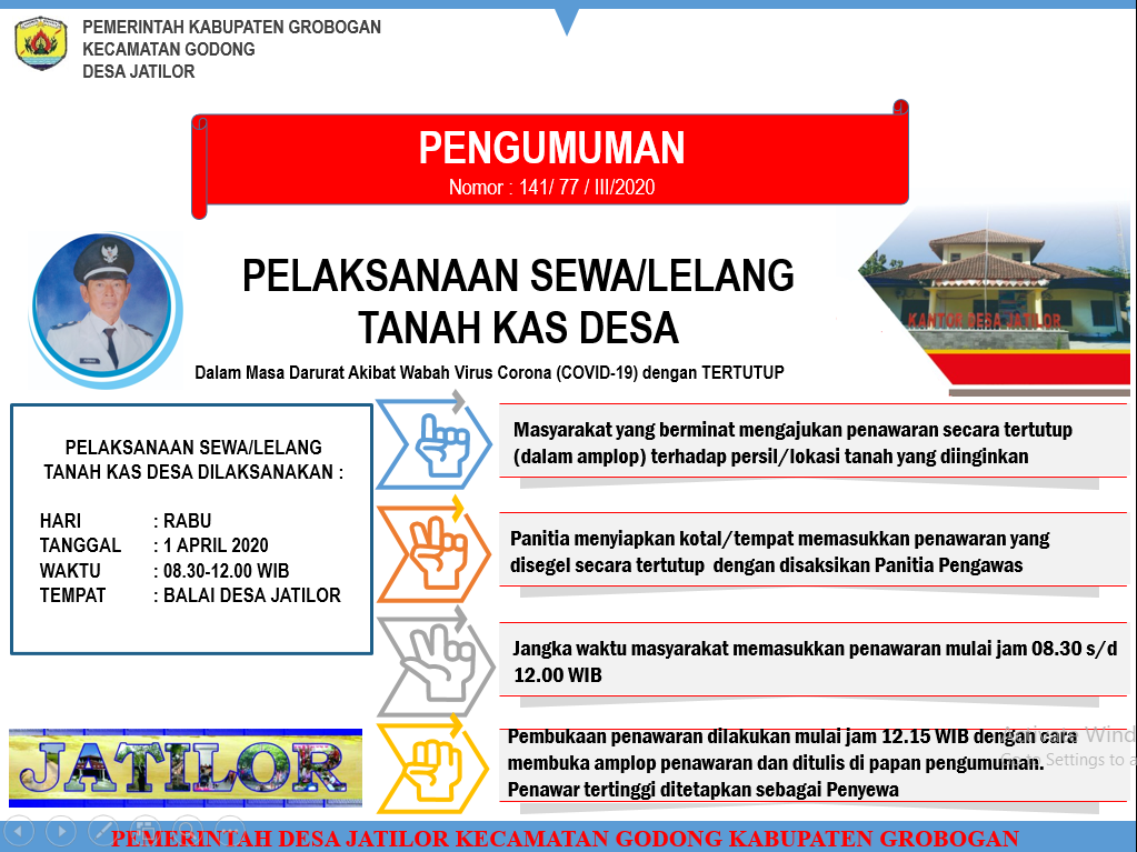 pengumuman lelang TKD Jatilor 2020